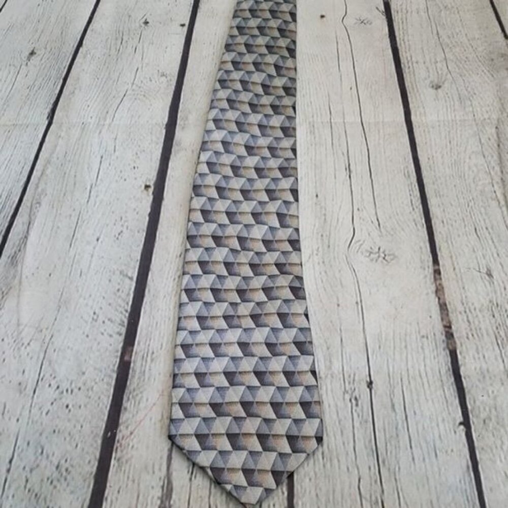 Massini Blue Grey Geometric Triangle Silk Tie
